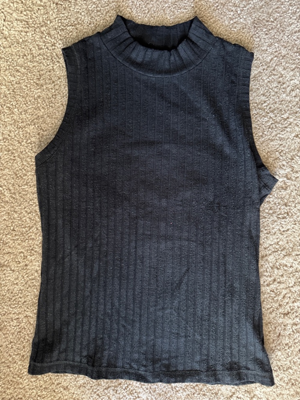 Michael Stars Black Ribbed Mock Neck Sleeveless Tank